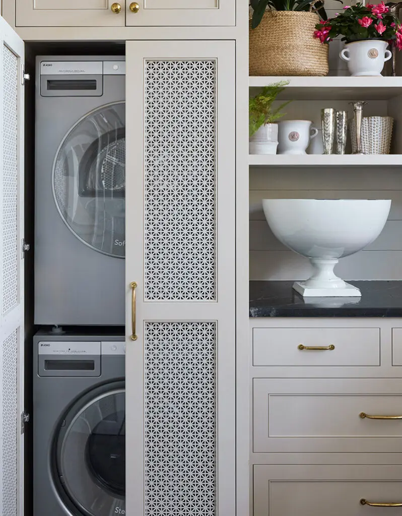 Custom laundry cabinets with stackable washer dryer cabinet