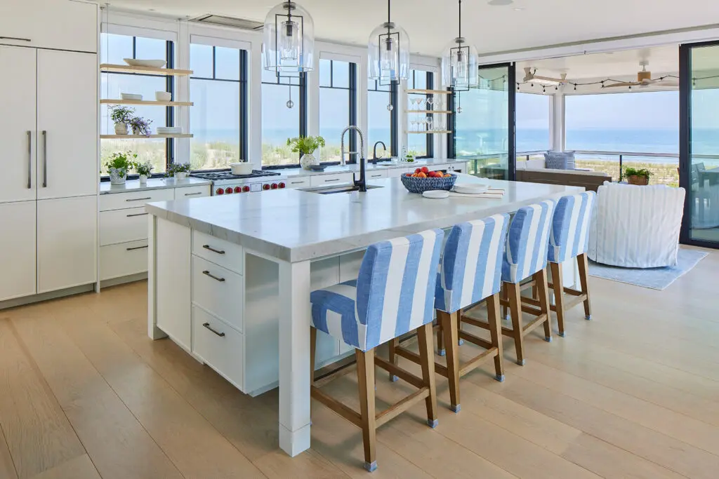 Kitchen with a custom island and seating