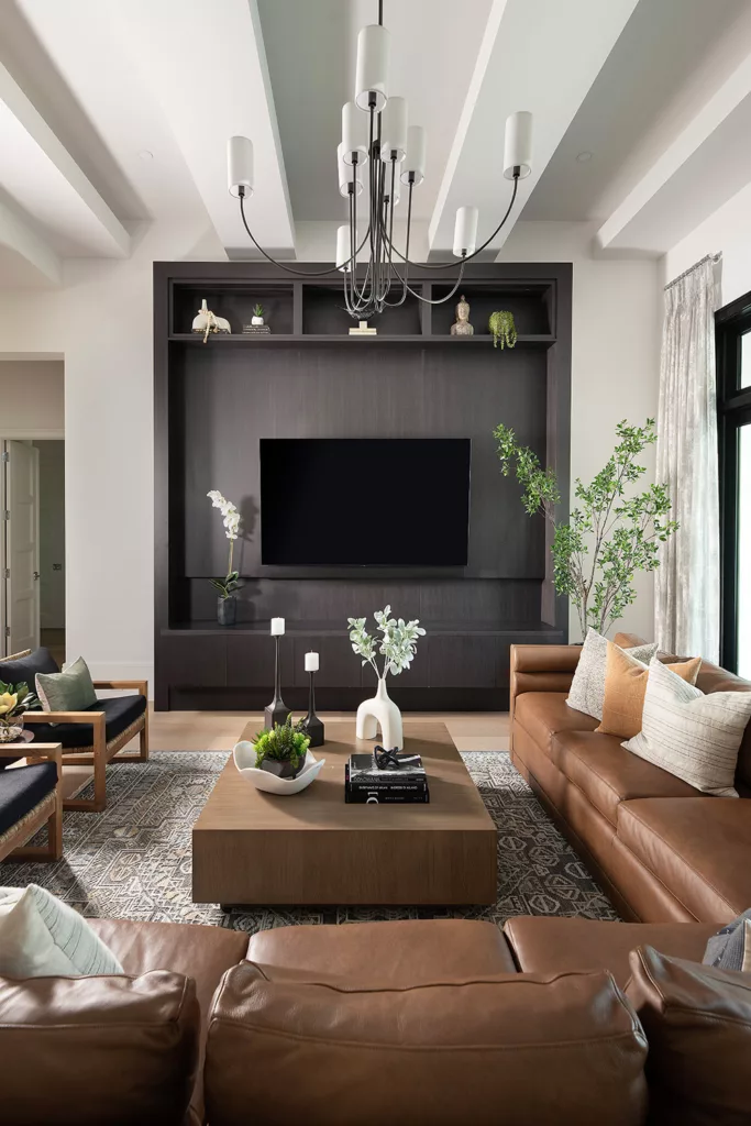 Living room with custom cabinets
