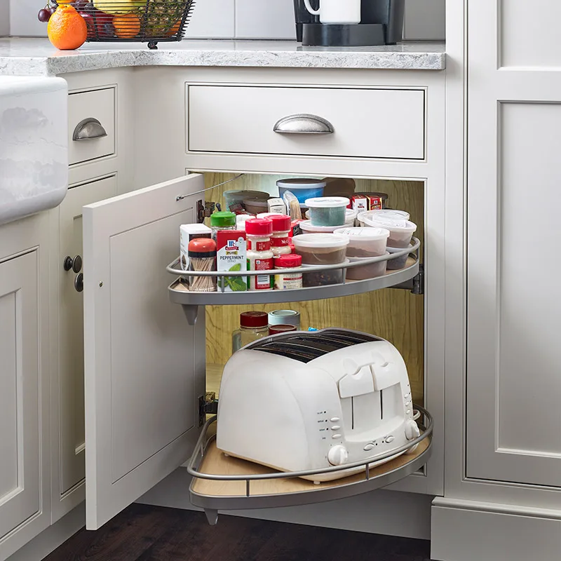 StoneHill kitchen cabinets showing a corner cabinet with a lazy susan
