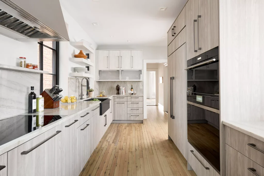 Modern european inspired cabinetry in a kitchen