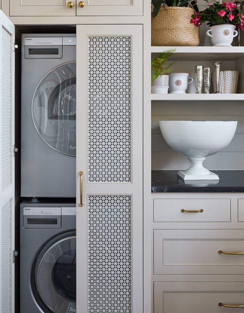 Custom laundry cabinets with stackable washer dryer cabinet