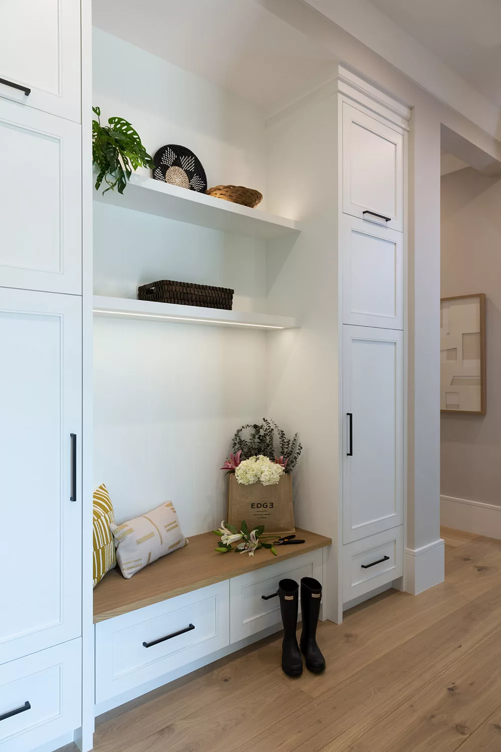 Custom cabinets at a home entryway