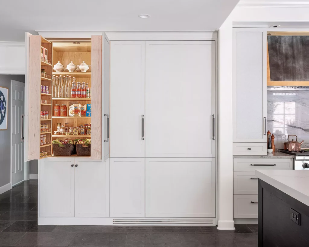 Custom storage cabinets with interior lighting