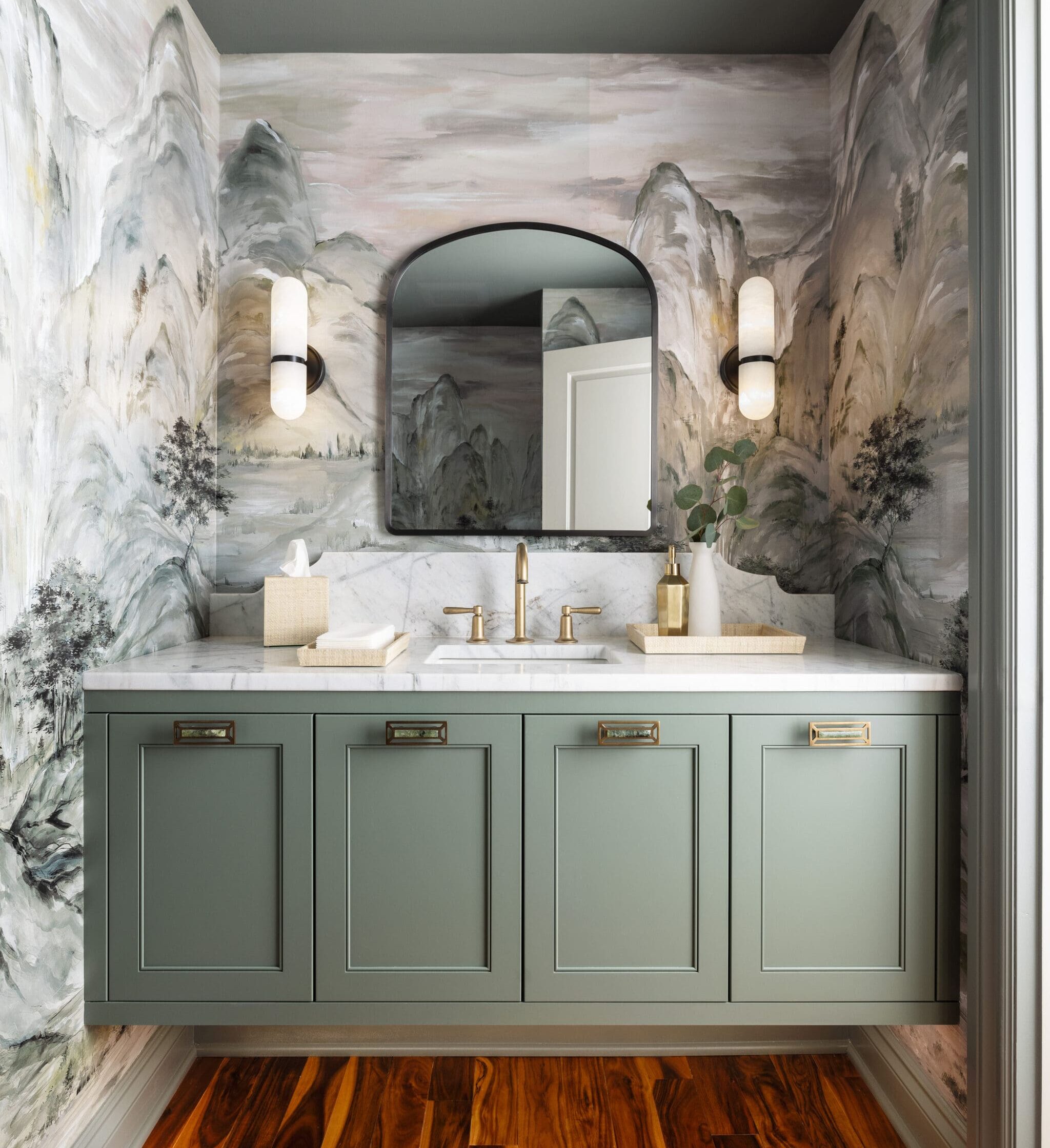 Bathroom vanity with integrated towel bars and personalized storage solutions