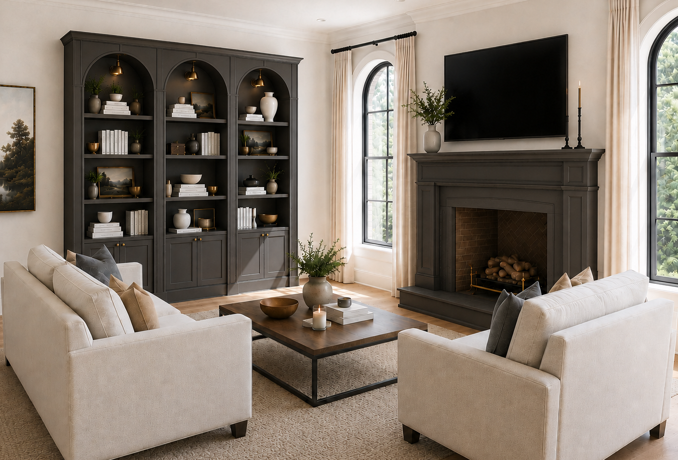Custom-built media center built-in cabinets